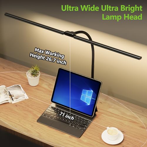 ShineTech LED Desk Lamp for Home Office, 3000K Warm White Double Head Architect Task Lamps with Clamp, Dimmable Adjustable Flexible, Black - color: 3000K- Warm White