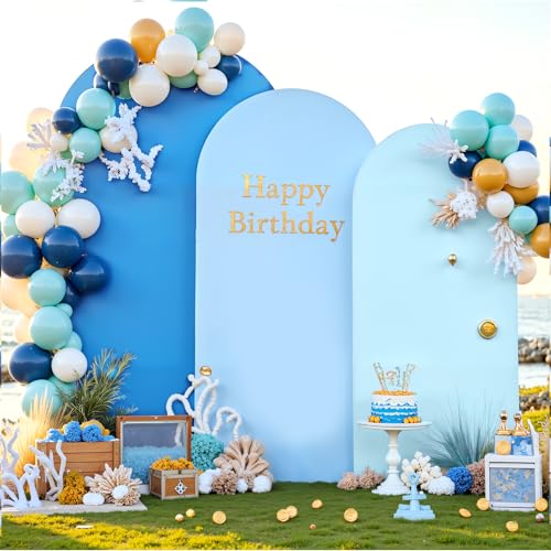 Blue Arch Backdrop Cover Set of 3 Dark Blue Wedding Arch Covers Spandex Backdrop Stand Cover for Birthday Party Ceremony Bridal Baby Shower Banquet Decoration 4FT 5FT 6FT - color: Gradient Blue, size: 4FT+5FT+6FT