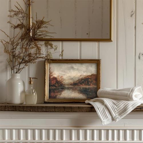 uniro Vintage Wall Art Prints, Farmhouse Lake Landscape, Rustic Country Fall Decor, Canvas Prints, Unframed (8" x 10") - color: Fall Lake