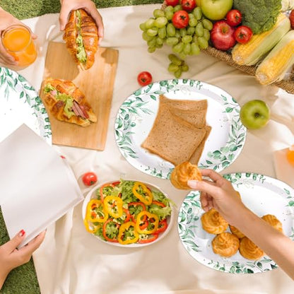 50Pcs Sage Green Oval Paper Plates 10" x 12" Large Disposable Heavy Duty Watercolor Eucalyptus Paper Platters Sage Floral Green Leaves Dessert Plates for Baby Shower Picnic Wedding Dinner Supplies - style: 50Pcs Spring Eucalyptus Oval Plates
