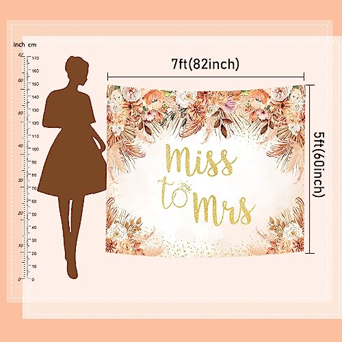 Mocsicka Fall Bridal Shower Backdrop Autumn Leaves Boho Wedding Miss to Mrs Party Decoration Pampas Grass Rust Terracotta Flower Bachelorette Party Banner Photo Props (Terracotta, 7x5ft(82''x60'')) - size: 7x5ft(82''x60'')