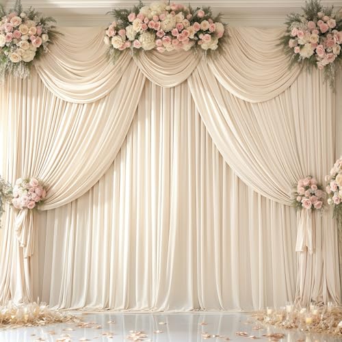 Deep Champagne Backdrop Curtain 4 Panels-Wrinkle-Free Curtains Polyester Photography Drapes for Baby Shower Birthday Party Photo Background Backdrop Stand- 16 X10FT (Champagne) - color: Champagne, size: W4' x H10'(4 panels)