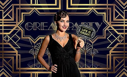 Roaring 20s Great Gatsby Decoration Kit - Includes Photography Backdrop & 10 Studio Selfie Photo Booth Props with Sticks - 1920's Twenties Theme Studio Background Banner Supplies - size: 20s Gatsby