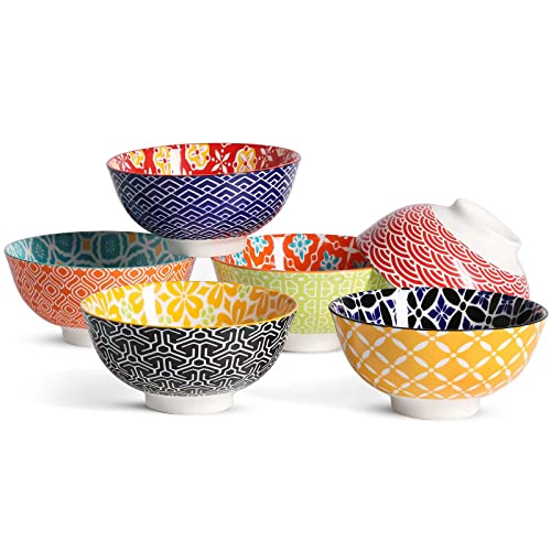 Metahom Dessert Bowls, Small Colorful Bowls 10 Oz, Ceramic Bowl Set for Ice Cream, Decorative Bowls for Snack Soup Condiments, Side Dishes, Set of 6 - color: Vibrant Colors, size: 4.75 inch