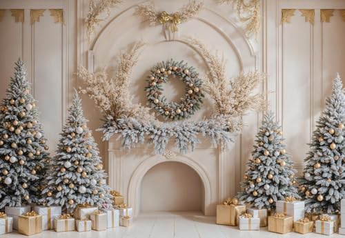 Kate 7×5ft Winter Christmas Backdrop Photography Indoor Christmas Tree Mantel Gift Decoration Background Photography Xmas Studio Props Photo Video - size: 7×5ft