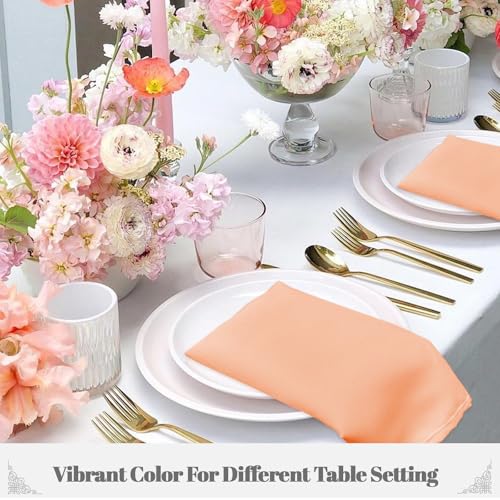 PLOYMONO Peach Heavy Duty Cloth Napkins - 17 x 17 Inch Solid Washable Polyester Dinner Napkins - Set of 8 Napkins with Hemmed Edges - Great for Weddings, Parties, Banquets Dinner & More - color: Peach