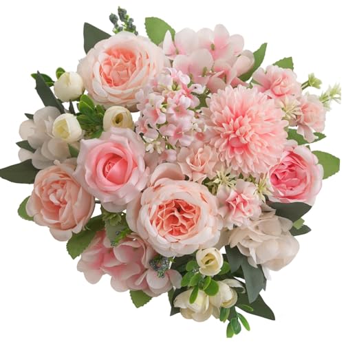 4 Pcs Mixed Artificial Peony Flowers Set-2 Bouquets & 2 Stems, Pink Fake Peony Rose Hydrangea Flowers for Vase Silk Floral Arrangements for Table Centerpiece Wedding Party Bridal Decoration Home Decor - color: Champagne Pink, size: Mixed 4pcs