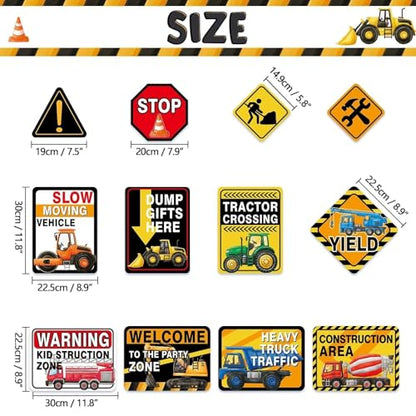 WERNNSAl Construction Party Decorations - 12PCS Truck Signs Birthday Decorations for Kids Boys Construction Birthday Party Supplies Funny Traffic Road Signs for Baby Shower Home Garden Yard Decor - style: Construction Truck