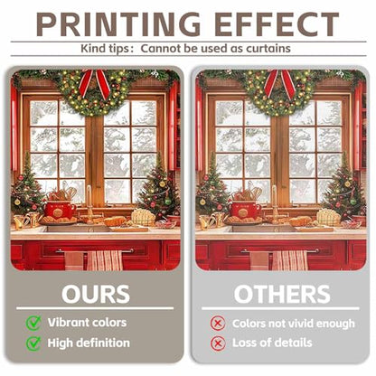 Fabric 8x6ft Christmas Kitchen Photography Backdrop Cabinets Window Winter Snow Scene Background Xmas Family Party Decoration New Year Photo Banner Props - size: 8'x6'