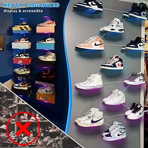 OAPRIRE Floating Shoe Display Shelf Set of 6 with Lights, Glow Color Changing Wall Shelf, Sturdy and Easy to Install Levitating Sneaker Shelves, Your Top Shoes for Bedroom, Hallways, etc Clear - size: Non-APP Control of Light