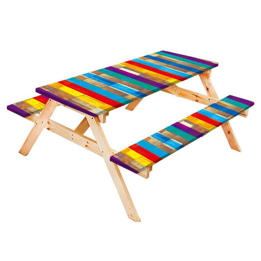 Wood Planks Decorative Design Picnic Table Cover with Bench Covers Outdoor Patio Camping Essentials Waterproof Camping Fitted Tablecloth Gift for Camping and Hiking Lovers - color: Wooden Texture15