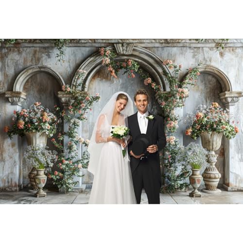 5x3ft Flower Castle Wall Photography Background Vintage Arch European Palace Victoria Wall Backdrop Women Themed Party Birthday Decorations Bridal Shower Ceremony Engagement Photoshoot - color: pink and blue-2, size: 5x3ft