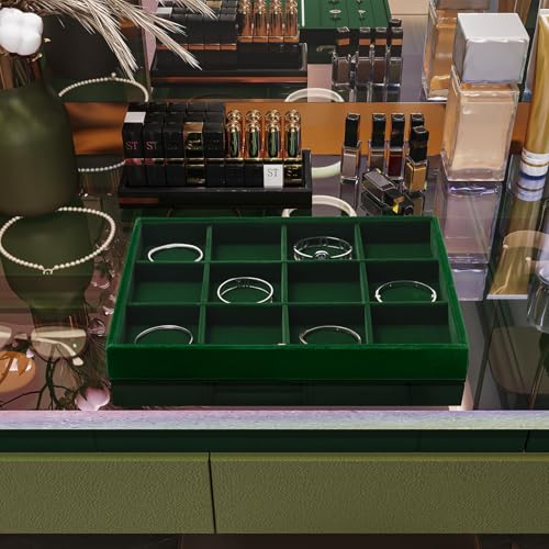 12 Grids Velvet Jewelry Tray Bracelet Trays Bangle Holder for Bracelet Bangle Earring Ring Display Storage (Green) - size: 12 Grid
