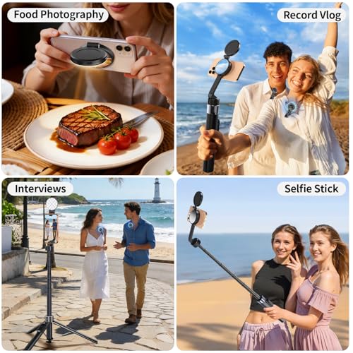 yAyusi 3-in-1 Magnetic Vlogging Kit for iPhone/Android, YouTube Starter Kit, Magnetic Tripod/Microphone/Remote Control, 71" Selfie Stick with Light for YouTube Starter Content Creator Essentials Kit