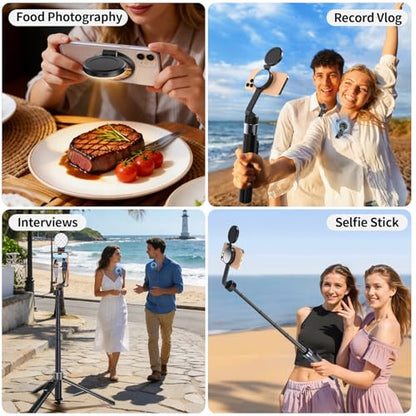 yAyusi 3-in-1 Magnetic Vlogging Kit for iPhone/Android, YouTube Starter Kit, Magnetic Tripod/Microphone/Remote Control, 71" Selfie Stick with Light for YouTube Starter Content Creator Essentials Kit