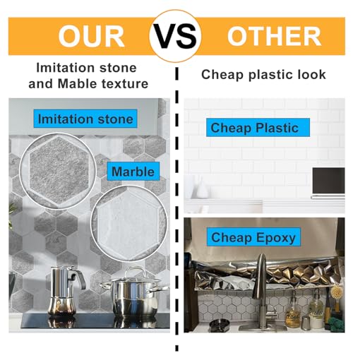 Thickened Hexagon Peel and Stick Tile Backsplash, New Upgrade Mixed Grey Waterproof Stick on Backsplash, Self-Adhesive Marble Tiles for Kitchen,Bathroom and Bedroom，10-Sheet. - color: Mixed Grey