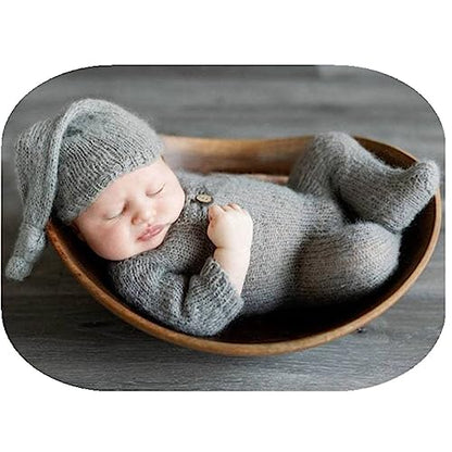 Newborn Photography Prop Baby Boys Girls Photoshoot Outfits Newborn Photo Knitted Romper Sleepy Hat Picture Outfit - color: Gray
