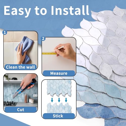 Tilingview 10-Sheet Peel and Stick Backsplash Tile for Kitchen, Self-Adhesive Mosaic Glossy Leaf Stick on Wall Tile with Gaps (Pastel Blue) - color: Leaf Gaps Pastel Blue