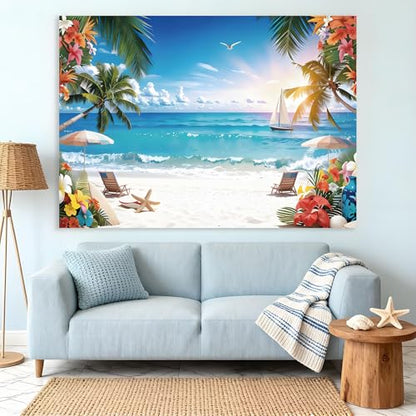 Summer Tropical Seaside Beach Holiday Birthday Wedding Theme Party Photography Background Beautiful Landscape Photo Backdrop Banner Travel and Surf Decorations Studio Props 6x4ft