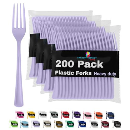 Party Solids Lavender Plastic Forks 200 Pieces Lavender Forks Disposable Utensils Heavy Duty Plastic Cutlery Set Disposable Cutlery Sets Flatware Sets Silverware Set Party Supplies & Party Tableware - color: Lavender
