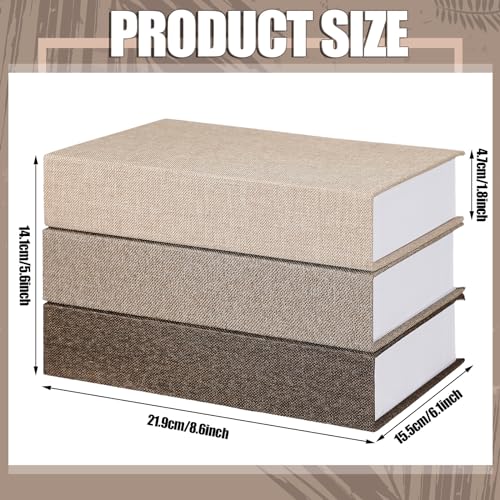 Tioncy 3 Pcs Fake Book Box Neutral Linen Book Box Decorative Faux Prop Storage for Farmhouse Home Decor shelf Table Card Photo DIY Keepsake Gift(8.6 x 6.1 x 1.8 Inch,Khaki, Dark Coffee, Light Coffee) - color: Khaki, Dark Coffee, Light Coffee, size: 8.6 x