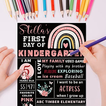 Whaline First and Last Day of School Chalkboard Cute Double-Sided Board Sign Back to School Boho Rainbow Flower Reusable Erasable Photo Prop for Students from Pre-K to College, 13.8 x 9.8 Inch
