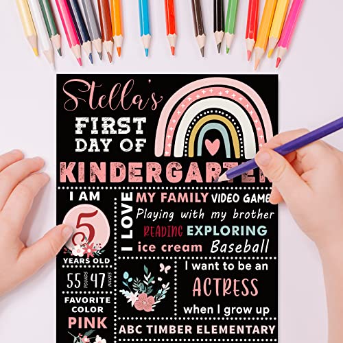 Whaline First and Last Day of School Chalkboard Cute Double-Sided Board Sign Back to School Boho Rainbow Flower Reusable Erasable Photo Prop for Students from Pre-K to College, 13.8 x 9.8 Inch