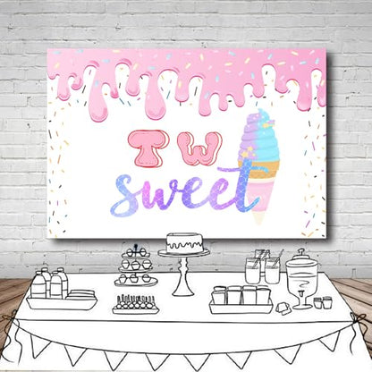 7x5Ft Two Sweet Ice Cream Backdrop Two Sweet 2nd Birthday Background Sweet Summer Girls Birthday Baby Shower Decorations Banner Photo Booth Props - color: Ice cream Backdrop 2