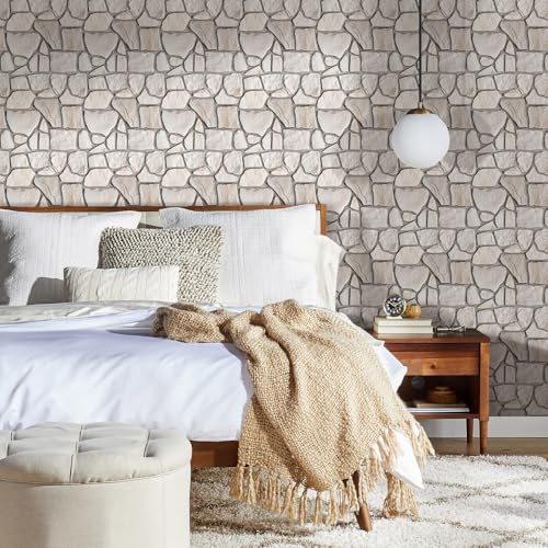 COMSTICKC 3D Faux Stone Wall Sticker Peel and Stick Wall Panels, 10 Pcs of 12"X12", Not Real Stone Ultra-Light Thin PVC Rock Adhesive Fake Stone Wall Covering Wallpaper Indoor Wall Decor, Beige - color: Beige