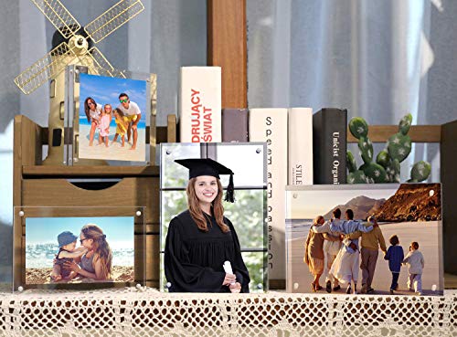 HELPLEX 6 Pack Acrylic Frame, 5x7&4x6 Combinations, 20% Thicker, 20-24mm Thick Acrylic Picture Frames, Frameless Clear Double Sided Magnetic Frame, Free Standing Desktop Display - size: Acrylic Frame Set(6 Pack)