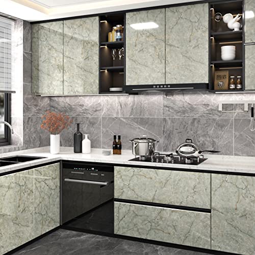 Green Marble Contact Paper for Countertops Waterproof Granite Peel and Stick Wallpaper Decorative Vinyl Contact Paper for Kitchen Cabinets Table Top Cyan Marble Wallpapers for Backsplash 15.8"x78.7" - size: 15.8" x 78.7"