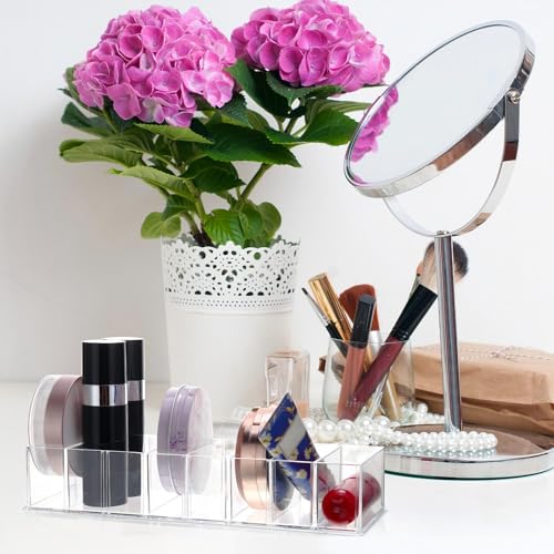 Tuanse 2 Pcs Acrylic Makeup Compact Organizer Detachable 8 Spaces Clear Vanity Drawer Organizer Eyeshadow Palette Storage for Lipstick Highlighter, Skincare Cosmetic Display Cases for Bathroom