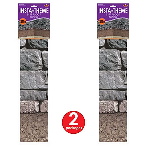 Beistle Stone & Dirt Floor Wall Backdrops, 4’ x 30’, Pack of 2 – Medieval Party Decorations, Medieval Decor Background, Easy to Adhere Wall Covering, Stone Backdrop, Halloween Party Decorations - style: Dirt Floor - 2 Piece