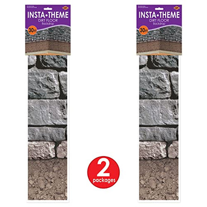 Beistle Stone & Dirt Floor Wall Backdrops, 4’ x 30’, Pack of 2 – Medieval Party Decorations, Medieval Decor Background, Easy to Adhere Wall Covering, Stone Backdrop, Halloween Party Decorations - style: Dirt Floor - 2 Piece