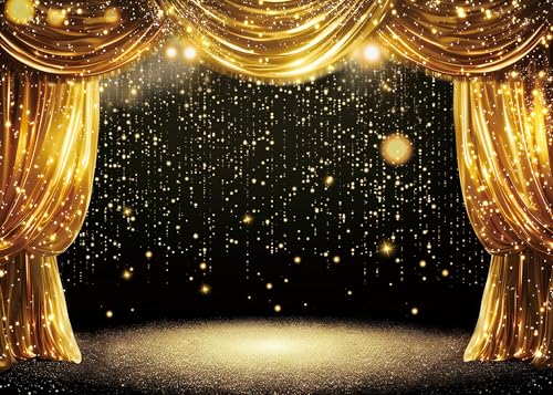 Black Gold Backdrop Black Gold Curtains Glitter Spots Theater Stage Photography Background Adults Kids VIP Carnival Graduation Prom New Year Birthday Party Decorations Banner Photo Props (8x6FT) - size: 8x6FT