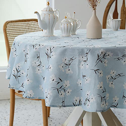 Pastoral Round Tablecloth - 60 Inch Dia. - Linen Fabric Table Cloth - Washable Table Cover with Dust-Proof Wrinkle Resistant for Restaurant, Picnic, Indoor and Outdoor Dining, Floral (Light Blue) - color: B - Floral (Light Blue), size: 60" (Round)