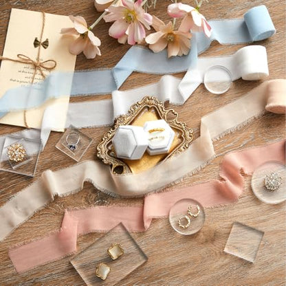 Cinnvoice 20 Piece Flat Lay Photography Props Set for Jewelry & Wedding Details, Vintage Jewelry Tray, Acrylic Display Blocks, Velvet Ring Box & Styling Fabrics