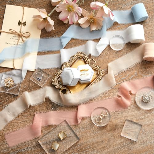 Cinnvoice 20 Piece Flat Lay Photography Props Set for Jewelry & Wedding Details, Vintage Jewelry Tray, Acrylic Display Blocks, Velvet Ring Box & Styling Fabrics