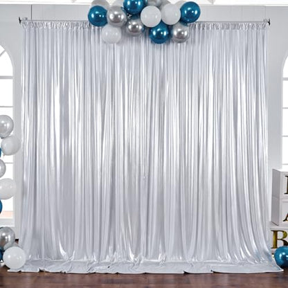 10x10ft Silver Backdrop Curtains Wedding Party Glitter Sequin Curtain Backdrop Photo Fabric Shimmer Drapes Backdrop Bridal Baby Shower Birthday Christmas Photoshoot Background 5x10FT, 2 Panels - color: Silver, size: 10ft X 10ft(2 Panels 5ft X 10ft)