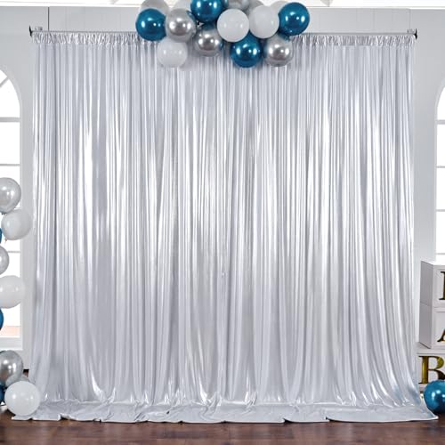 10x10ft Silver Backdrop Curtains Wedding Party Glitter Sequin Curtain Backdrop Photo Fabric Shimmer Drapes Backdrop Bridal Baby Shower Birthday Christmas Photoshoot Background 5x10FT, 2 Panels - color: Silver, size: 10ft X 10ft(2 Panels 5ft X 10ft)