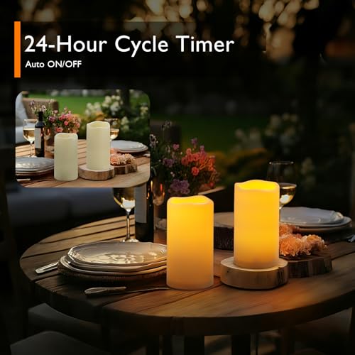 Homemory 3"x6" Flameless Candles, Outdoor Waterproof, Battery Operated LED Pillar Candles with Remote Control and Timer, Plastic, Long Lasting - size: 3"x6"6"