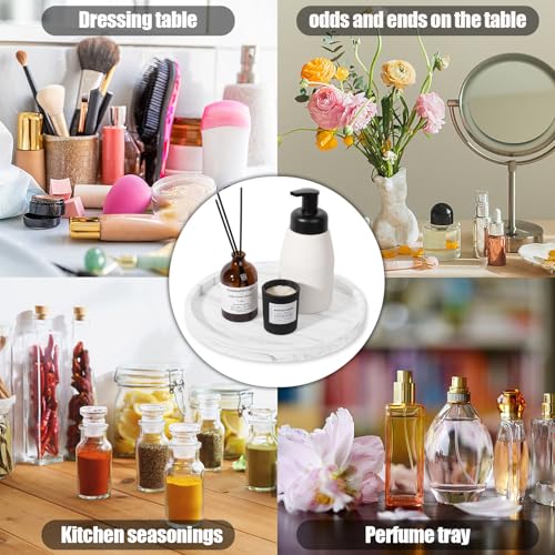 Silicone Bathroom 7" Tray Vanity Tray Trinket Tray for Scrubber, Lotion Bottles, Perfume, Jewelry, Candle, Key Trinket Ring (Marble White (Round)) - color: White (Round)