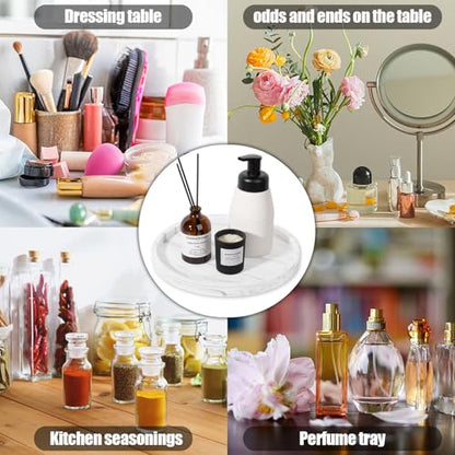 Silicone Bathroom 7" Tray Vanity Tray Trinket Tray for Scrubber, Lotion Bottles, Perfume, Jewelry, Candle, Key Trinket Ring (Marble White (Round)) - color: White (Round)