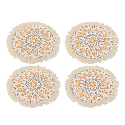 Boho Photography Prop Mat, Boho Decorative Mat with Exquisite Pattern and Tassel Design, Insulation Pad for Table Decoration, Includes 4 Mats for Photo Shoots and DIY Wax