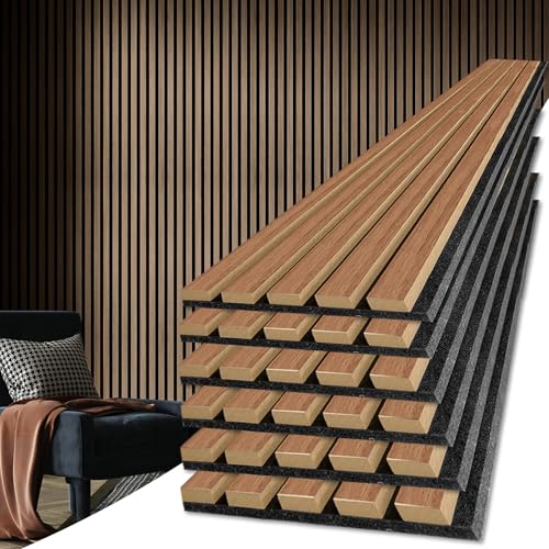 Art3d 6-Piece Wood Slat Acoustic Panels for Stylish Decor and Noise Reduction, 3D Textured Panel for Ceiling and Wall, Walnut - color: Walnut, size: 6Pcs - 94.5 * 7.9 inch