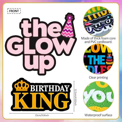 Beeveer 24 Pcs Birthday Photo Booth Props Single Sided 9" Photo Booth Props Birthday Parties Decorations Set DIY Water Proof Selfie Signs PVC Printing for Party Businesses - style: Birthday