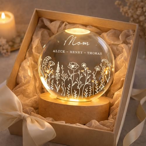 Noni Personalized Grandma's Garden Crystal Ball LED Night Light, Custom Birth Month Flowers, Heartfelt Gift for Grandma, Mom, Mother's Day Style 01 - color: Style 01