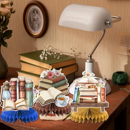 12 PCS Vintage Book Honeycomb Centerpieces Book Themed Party Decorations Book Club Library Table Centerpieces Decorations for Reading Book Birthday Party Decorations Supplies