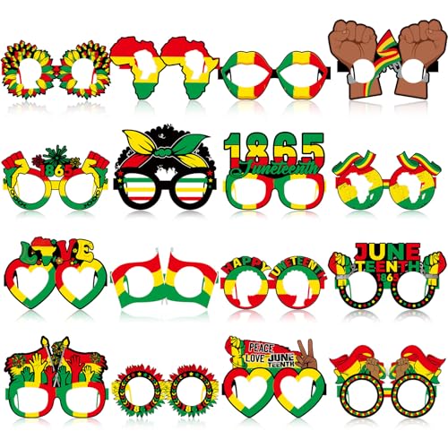 32 Pcs Juneteenth Party Decorations Paper Eyeglasses Black History Month African American Accessories Pan African Flag Photo Booth Props 1865 Freedom Day Celebration Party Supplies - style: Juneteenth