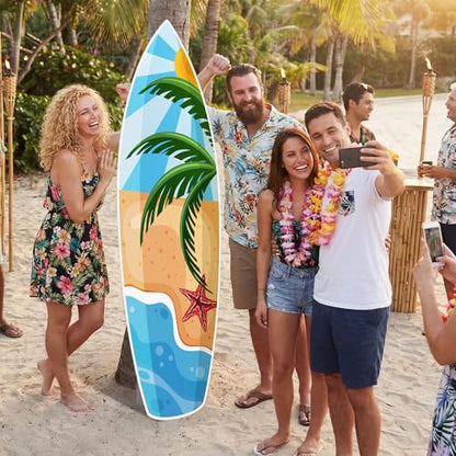 Yalikop 6 ft Surfboard Cardboard Cutout Stand up Photo Prop - Hawaiian Tropical Party Decorations Standee Surfboard Foam Board for Garden Yard Sign Decor Summer Beach Luau Photography Background - style: Summer